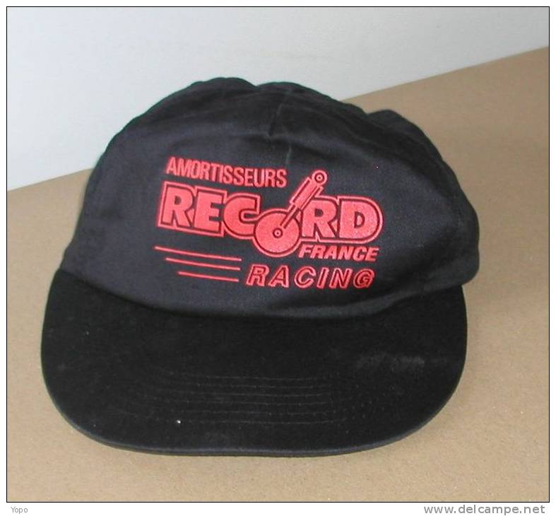 Casquette Publicitaire Noire Et Rouge, Amortisseurs RECORD Racing, Avec Bride De Réglage Scratch - Baseball-Caps