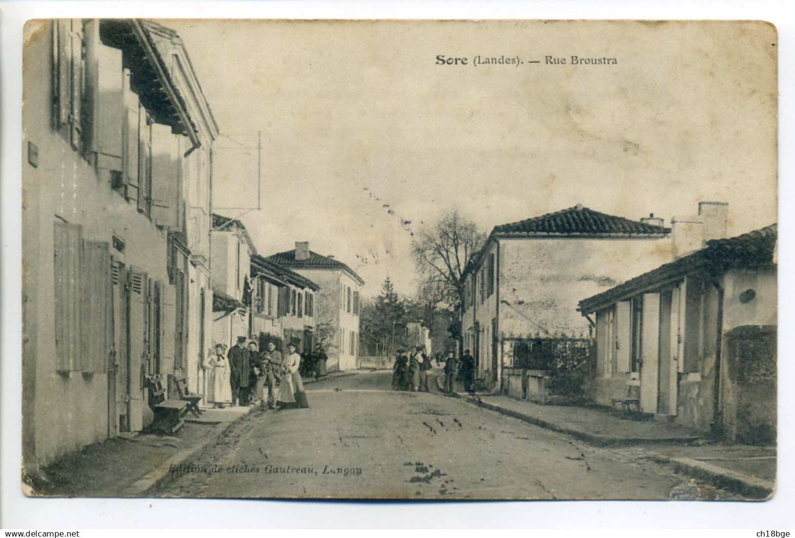 CPA : 40 - Landes : Sore : Rue Brousta : Animation , Maisons ... - Sore