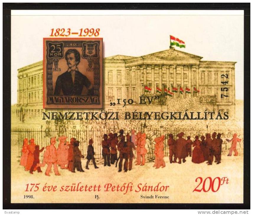 HUNGARY-1998.Commemorativ  Sheet  - 1848/49 Revolution,150th Anniversary Intl.Stamp Exhib.Black OP MNH! - Herdenkingsblaadjes