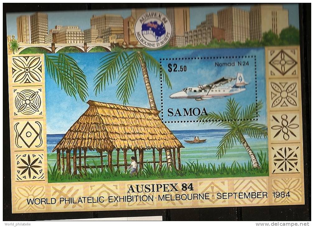 Samoa 1984 N° BF 33 ** Avion, Aviation, Ausipex´84, Exposition Philatelique, Melbourne, Nomad N 24, Pont, Case, Immeuble - Samoa