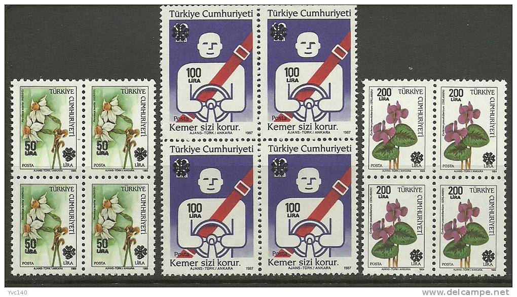 Turkey; 1990 Surcharged Regular Stamps (Block Of 4) - Neufs