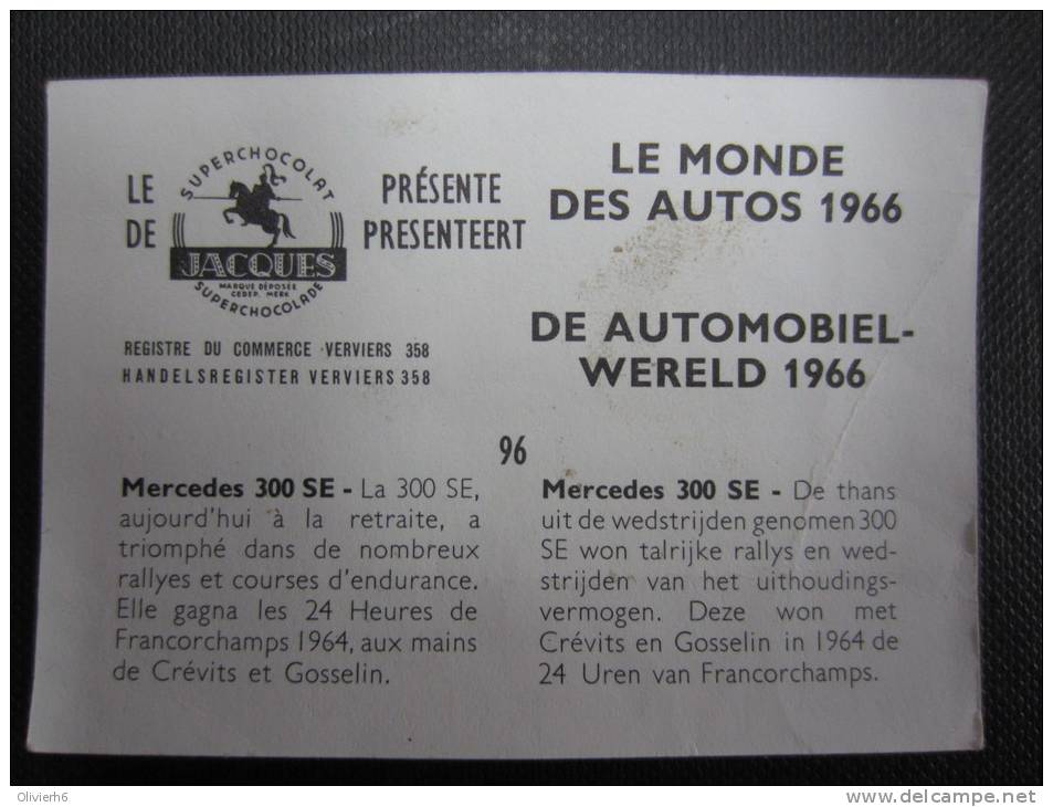 CHROMO (M33) LE MONDE DES AUTOS 1966 (2 Vues) N°96 Mercedes 300 SE Chocolat Jacques - Jacques