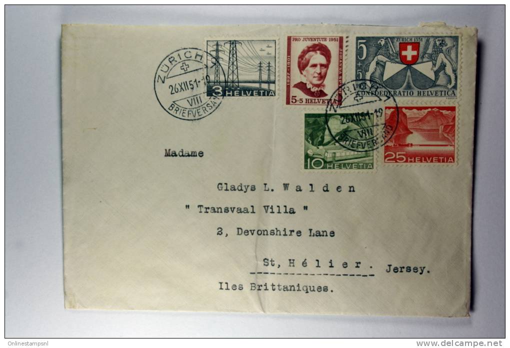 Switserland: Airmail Cover Misch Frankatur  1951, To Jersey, UK - Covers & Documents