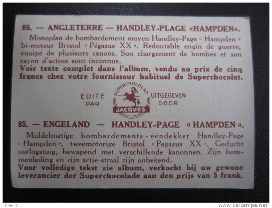 CHROMO (M33) AVIATION - VLIEGSPORT (2 Vues) N°85 Angleterre - Handley-Plage "Hampden" Chocolat Jacques - Jacques