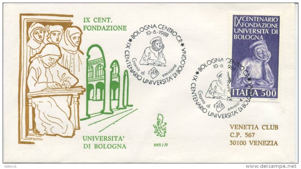 ITALIA - FDC  VENETIA  1988 - UNIVERSITA´ DI BOLOGNA - VIAGGIATA PER VENEZIA - ANNULLO SPECIALE BOLOGNA - FDC