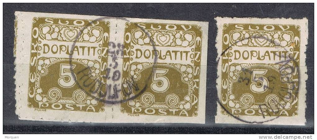 Tres Sellos TASA Checoslovaquia, Dentado Privado, Taxe 1919 º - Timbres-taxe