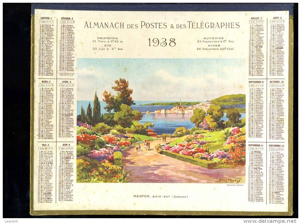 Calendrier 1938 Double Cartonnage, Alpes Maritimes,  Menton Baie Est (garavan) - Grand Format : 1921-40