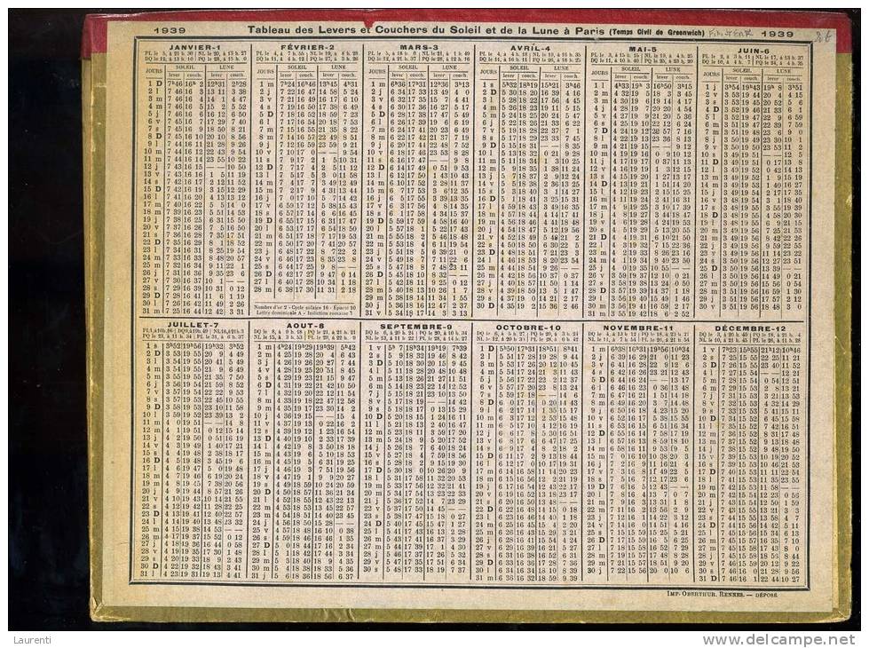 Calendrier 1939 Double Cartonnage, Finistère, Ouessant, Moulin De Loqueltas - Grand Format : 1921-40