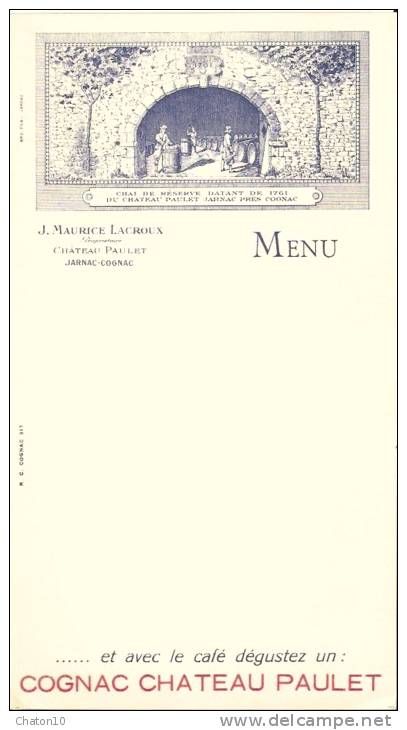 MENU Non écrit Du Château PAULET - JARNAC-COGNAC - Menú