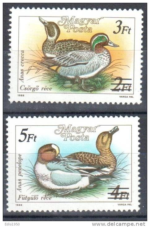 Hungary 1989 - Birds - Ducks Ovpt  Mi.4041-4042- MNH - Neufs