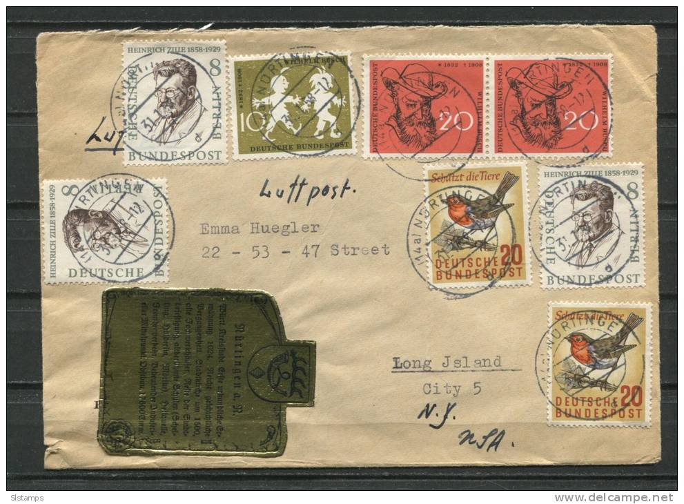 Germany Berlin / Federal Republic 1958 Cover To USA Nuertingen Special Cancel - Covers & Documents