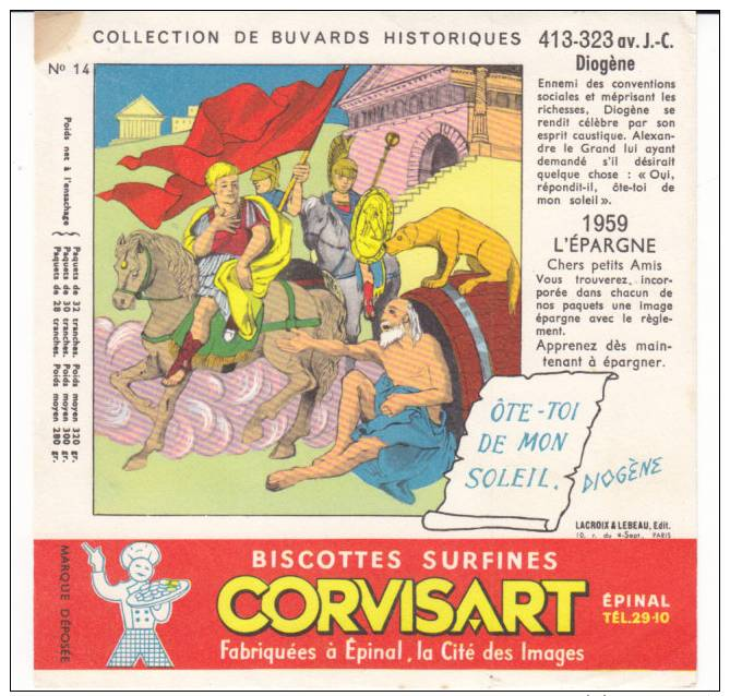 Buvard Biscottes Corvisart,collection Historique N° 14, Diogéne - Zwieback