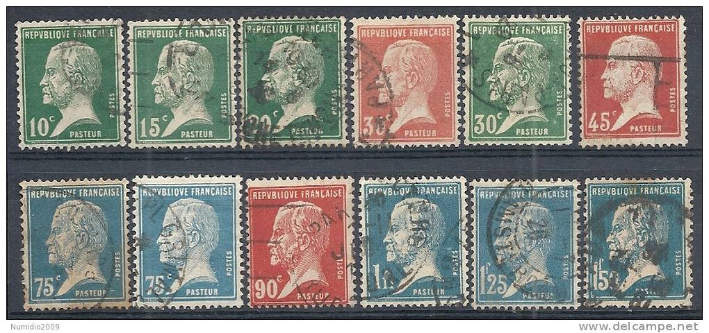 1923-26 FRANCIA USATO LOUIS PASTEUR 12 VALORI - FR493 - 1922-26 Pasteur