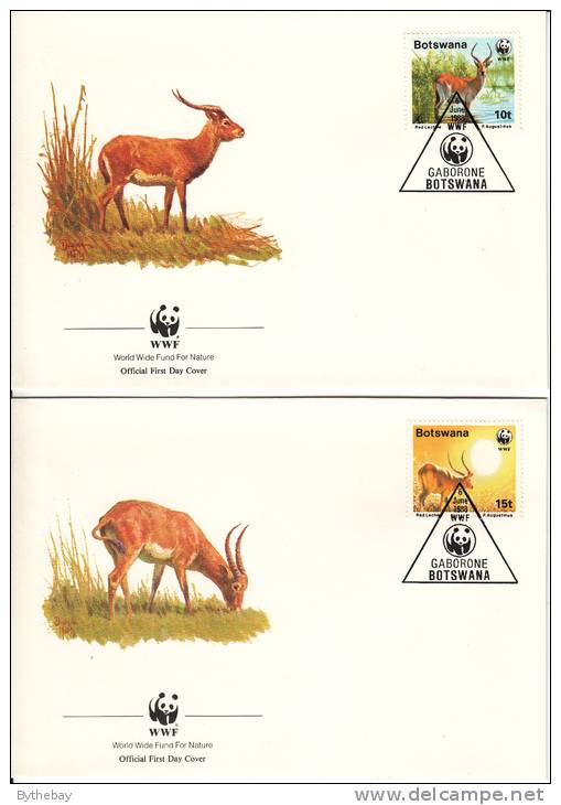 Botswana Set Of 4 FDCs Scott #432-#435 World Wildlife Fund Red Lechwe, Kobus Leche - Botswana (1966-...)