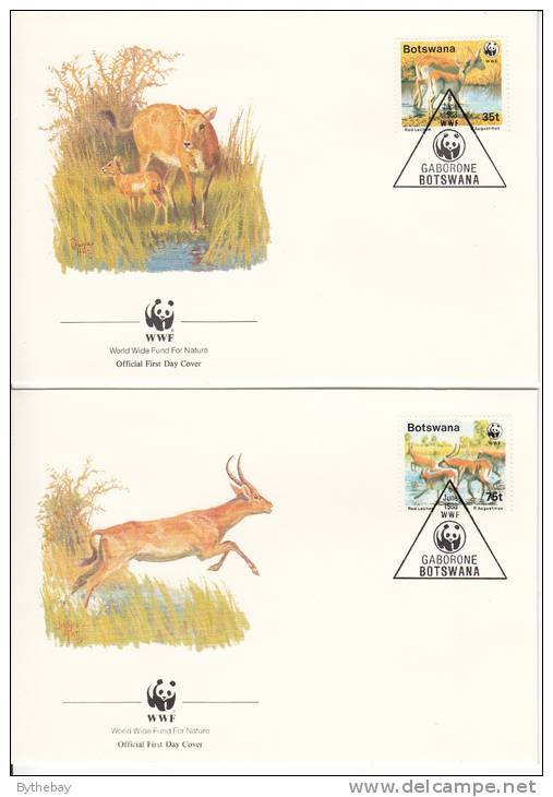Botswana Set Of 4 FDCs Scott #432-#435 World Wildlife Fund Red Lechwe, Kobus Leche - Botswana (1966-...)