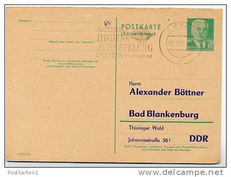 DDR P70 IA Antwort-Postkarte ZUDRUCK BÖTTNER #10 Sost. HYGIENE-AUSSTELLUNG RIESA 1961 - Private Postcards - Used