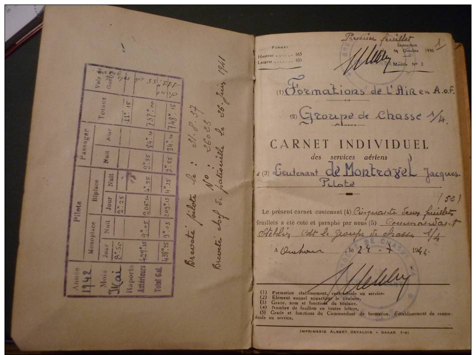 CARNET INDIVIDUEL Des Services Aériens - Documentos Históricos