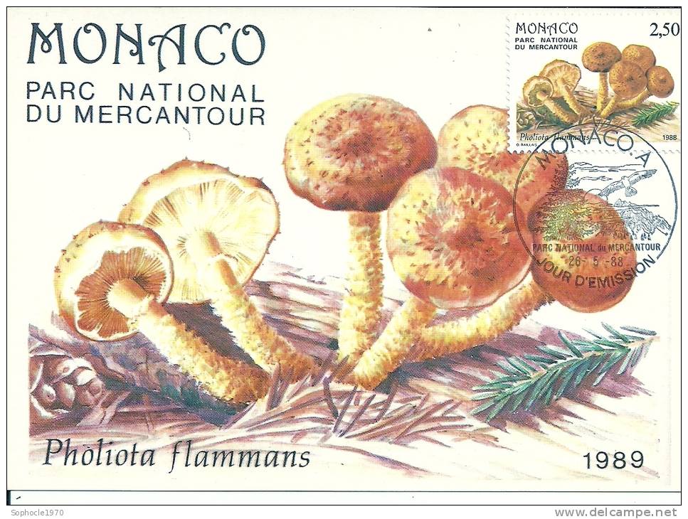 MONACO - Parc National Du Mercantour - Timbre Et Tampon Jour D'émission 1988 - Cartes-Maximum (CM)