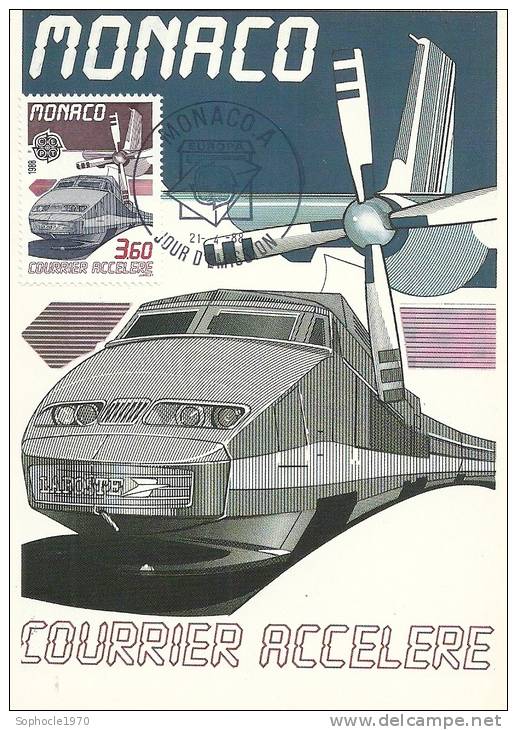 MONACO - Courrier Accéléré - Timbre Et Tampon Jour D'émission 1988 - Maximumkaarten