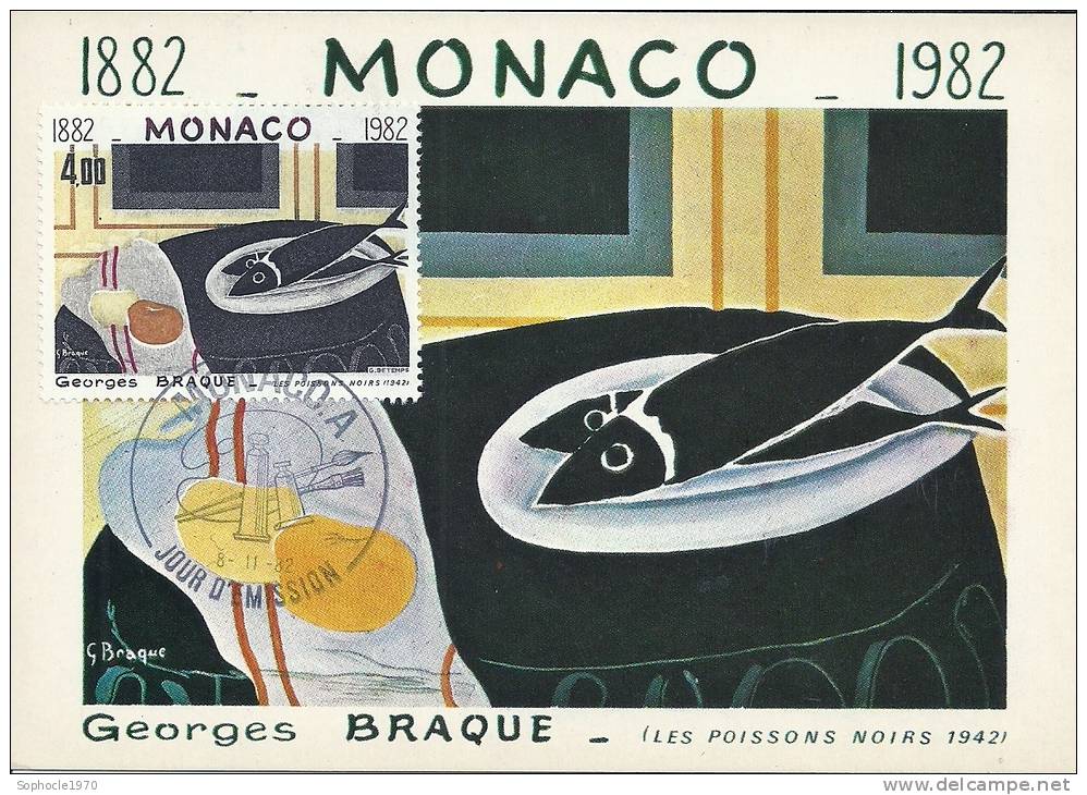MONACO - Peintre Georges Braque - Timbre Et Tampon Jour D'émission 1982 - Cartes-Maximum (CM)