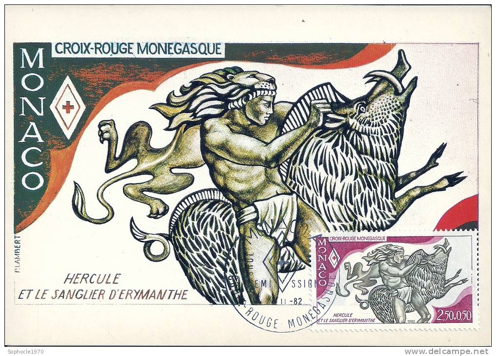 MONACO - Croix Rouge Nomégasque - HERCULE - Timbre Et Tampon Jour D'émission 1982 - Cartes-Maximum (CM)