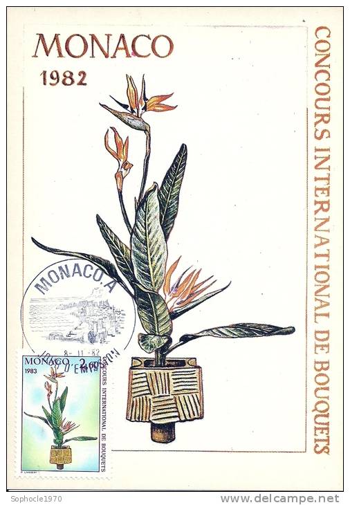MONACO - Concours International De Bouquets - Timbre Et Tampon Jour D'émission 1982 - Cartes-Maximum (CM)