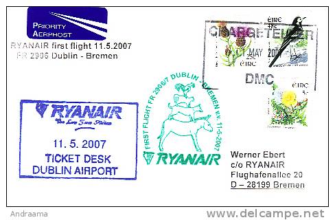 Erstflugpost - Ryanair - Dublin - Bremen - 11.05.2007 - Nebenstempel Mit Märchenmotiv - Tiere [dx68j] - Chats Domestiques