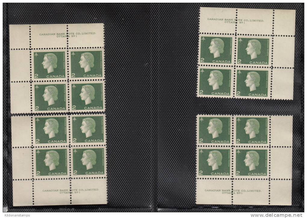 Canada 1962-1963 Cameo Full Set, Corner Plate Blocks, Mint No Hinge (see Desc), Sc# 401-405 - Plate Number & Inscriptions