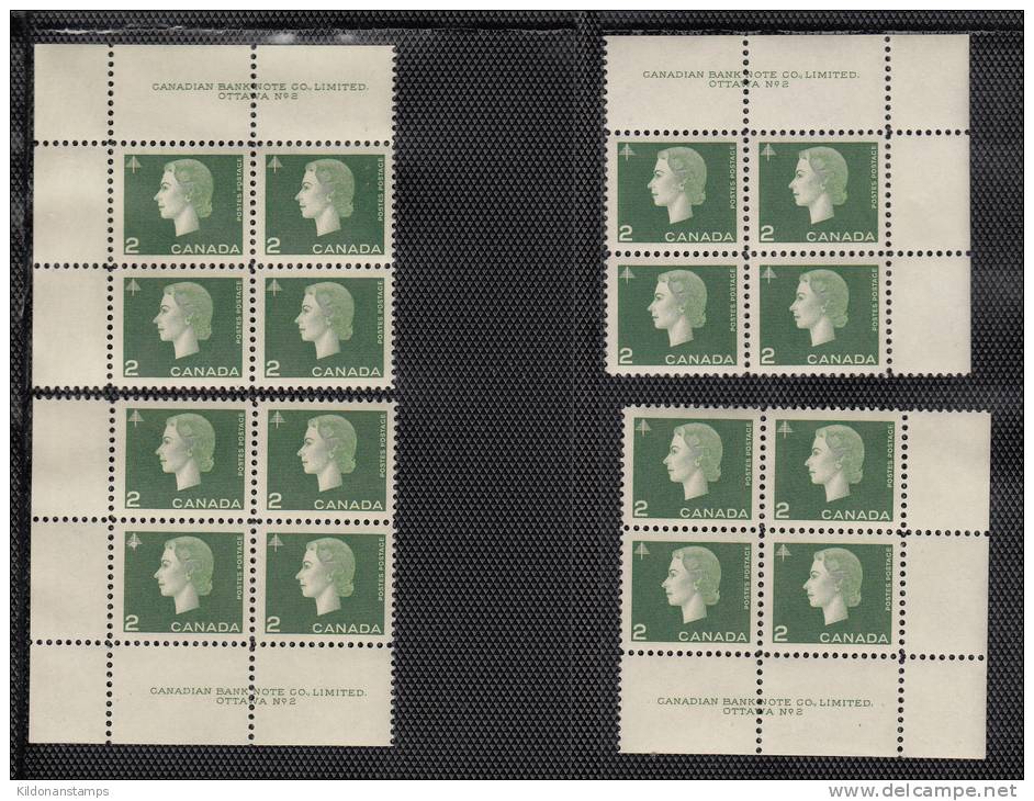 Canada 1962-1963 Cameo Full Set, Corner Plate Blocks, Mint No Hinge (see Desc), Sc# 401-405 - Num. Planches & Inscriptions Marge