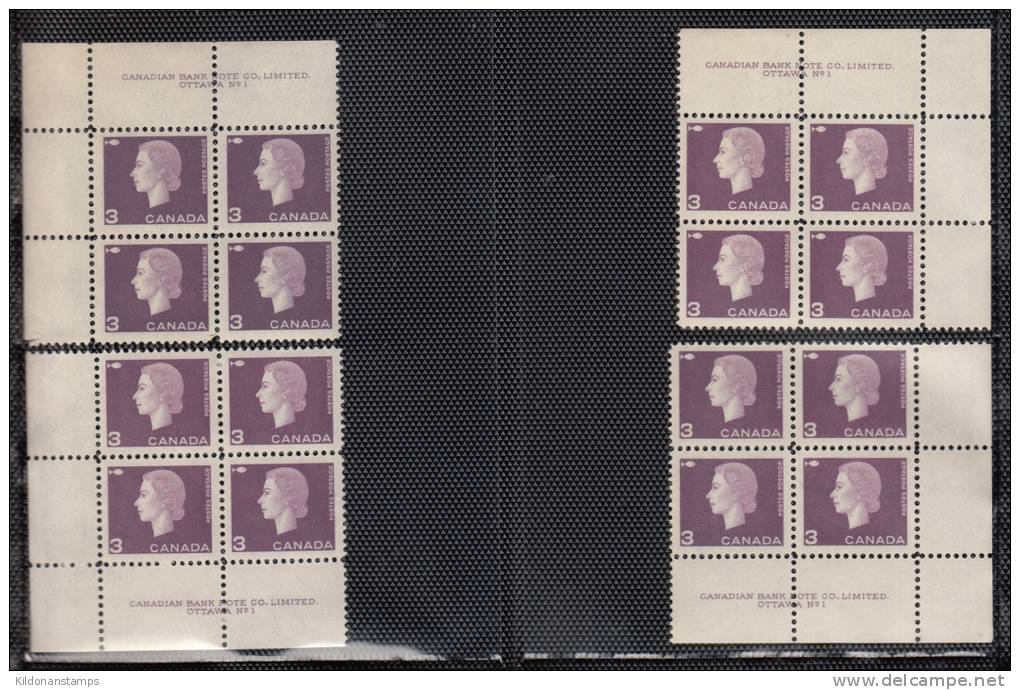 Canada 1962-1963 Cameo Full Set, Corner Plate Blocks, Mint No Hinge (see Desc), Sc# 401-405 - Num. Planches & Inscriptions Marge