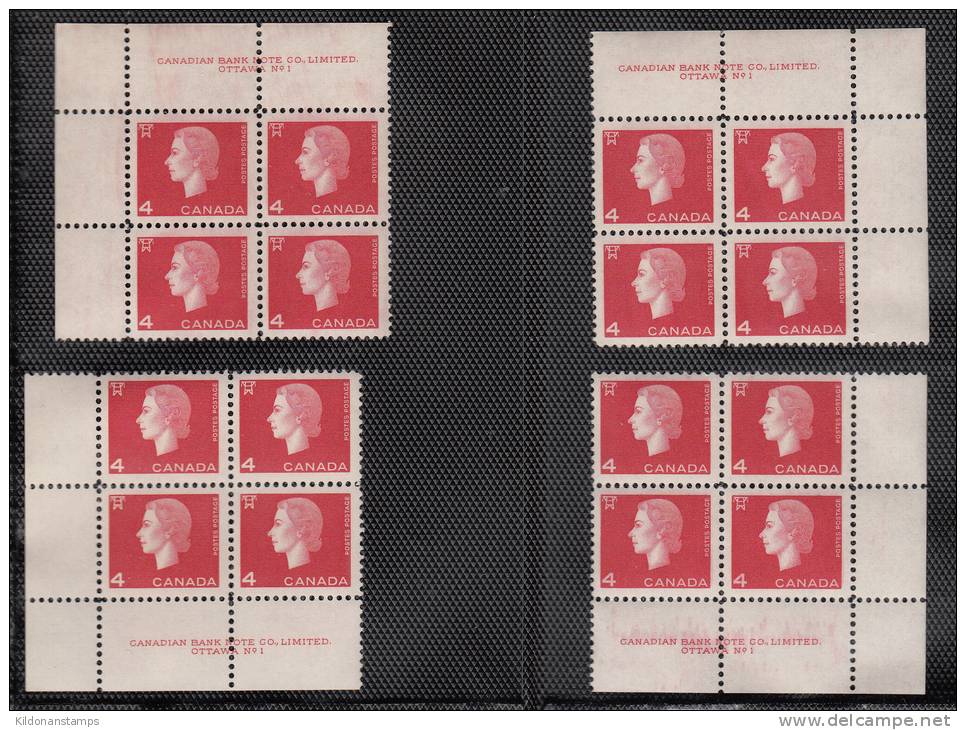 Canada 1962-1963 Cameo full set, corner plate blocks, mint no hinge (see desc), Sc# 401-405