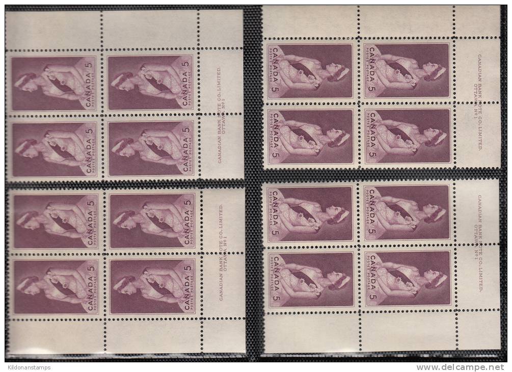 Canada 1964 Corner Plate Blocks, Plate #1, Mint No Hinge (see Desc), Sc# 433 - Plate Number & Inscriptions