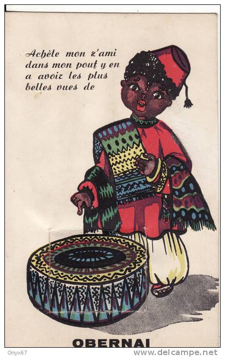 Carte Postale à Système D' OBERNAI -Jeune Africain Sous Son Pouf ....Tirette 10 Vues  VOIR 2 SCANS - - Obernai
