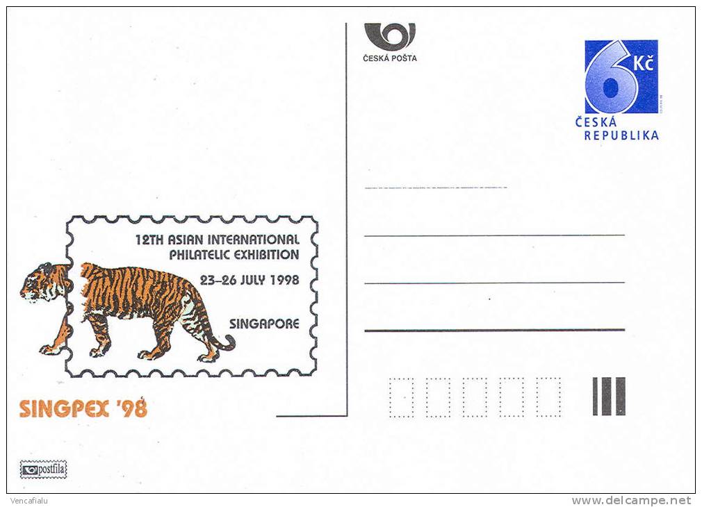 Czech Republic 1998, Tigre, Philtelic Exhibition In Sigapore, Special Postal Stationery, MNH - Cartes Postales