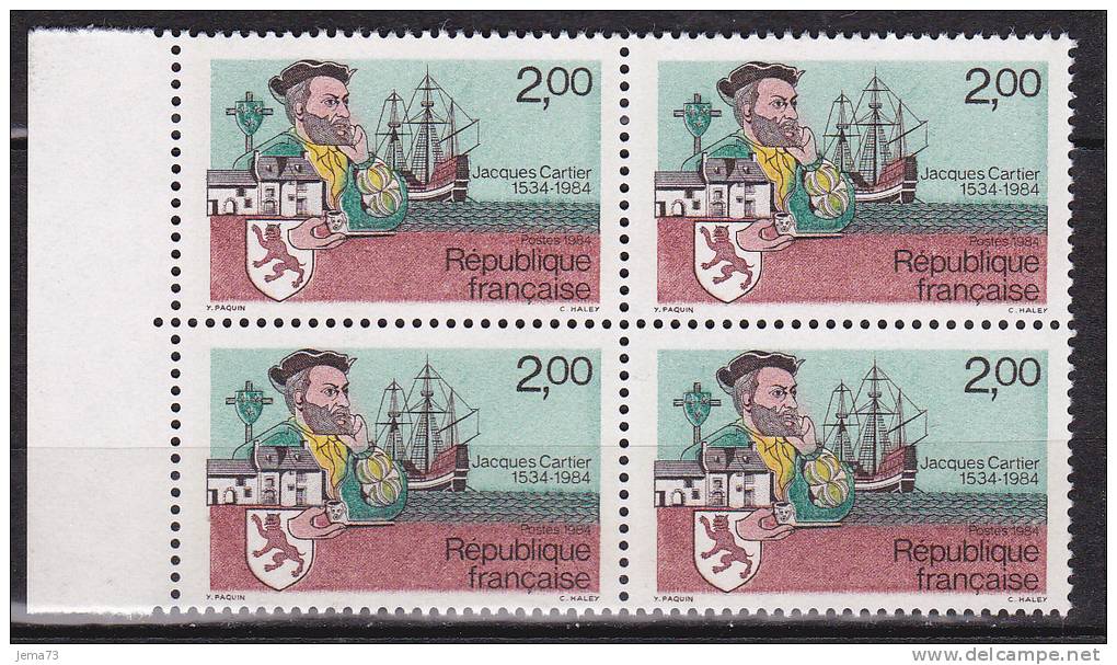 N° 2307 Jacques Cartier: 450ème Anniversaire De Son 1er Voyage Au Canada: Bloc De 4 Timbres: Evocation Symbolique - Ongebruikt