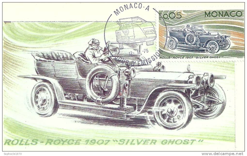 MONACO - Evolution Des Lignes Automobiles 1900-1975 - Rools Royce 1907 - Timbre Et Tampon Jour D'émission - Cartes-Maximum (CM)