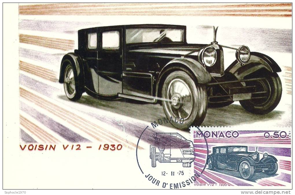 MONACO - Evolution Des Lignes Automobiles 1900-1975 - CORD - Timbre Et Tampon Jour D'émission - Maximum Cards