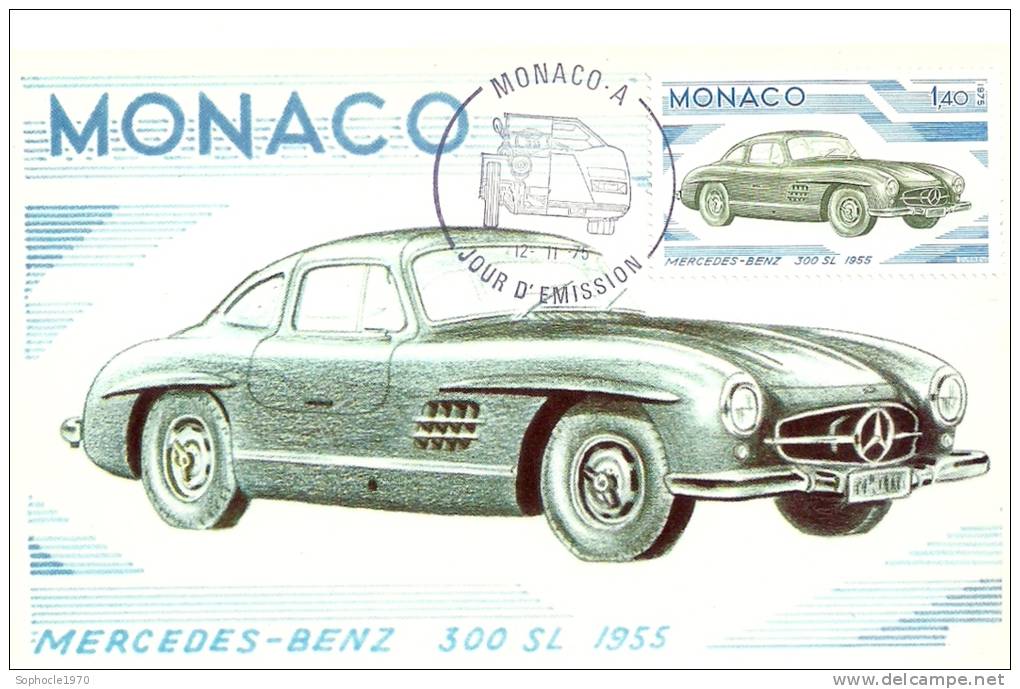 MONACO - Evolution Des Lignes Automobiles 1900-1975 - MERCEDES BENZ 1955 - Timbre Et Tampon Jour D'émission - Cartes-Maximum (CM)