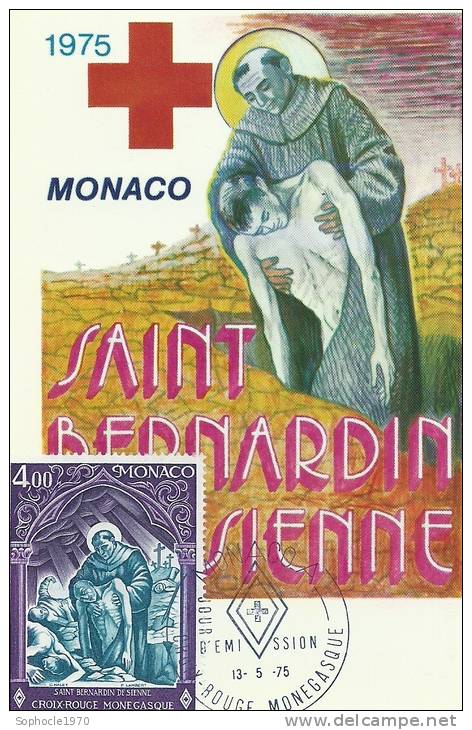 MONACO - Croix Rouge - Saint Bernard De Sienne- Timbre Et Tampon Jour D'émission - Maximum Cards