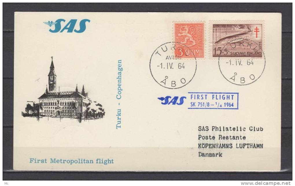 Premier Vol - First Flight - Erstflug / Turku - Copenhagen / SAS - Lettres & Documents