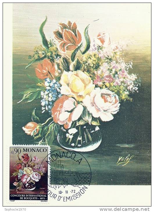 MONACO - Concours International De Bouquets-Timbre Et Tampon Jour D'émission - Maximum Cards