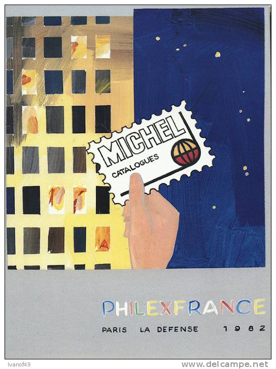 75 - PARIS - CP - Exposition Philatélique PHILEXFRANCE 1982 - Pub Catalogue Michel ID - Dessin Alkan Aubry - Bourses & Salons De Collections