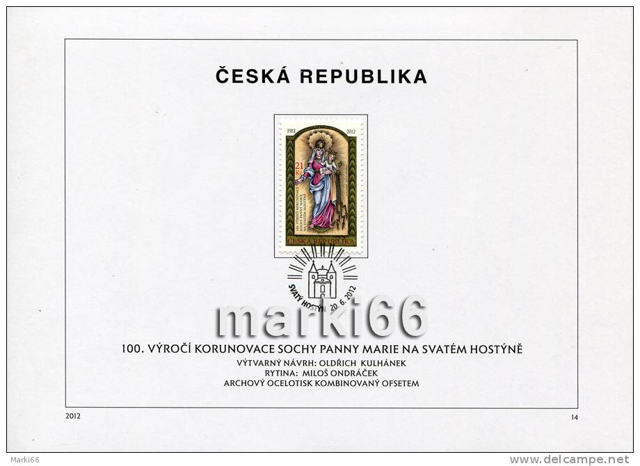 Czech Republic - 2012 - 100th Anniversary Of The Coronation Of Monument To Our Lady Of Hostyn - FDS (first Day Sheet) - Cartas & Documentos