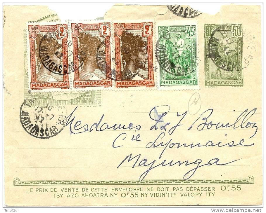 LACMN - MADAGASCAR EP ENVELOPPE GALLIENI 50c + COMPL.TS POUR MAJUNGA JUILLET 1942 - Cartas & Documentos