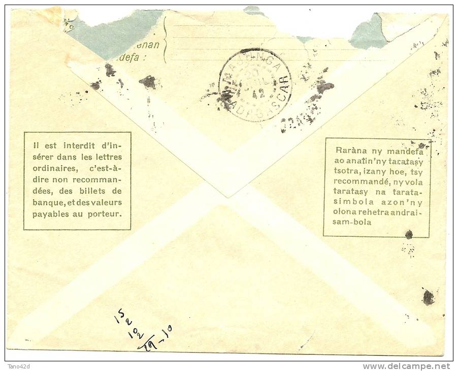 LACMN - MADAGASCAR EP ENVELOPPE GALLIENI 50c + COMPL.TS POUR MAJUNGA JUILLET 1942 - Cartas & Documentos