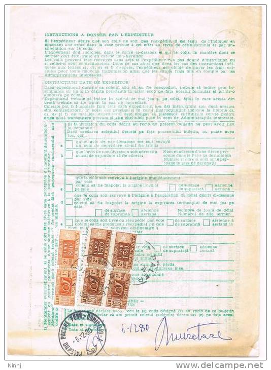 985- Storia Postale  6.12.80  Bollettino Di Spedizione PAR AVION Palermo/Romania  Affr. Posta Romana + Pacchi X £. 800 - Oblitérés