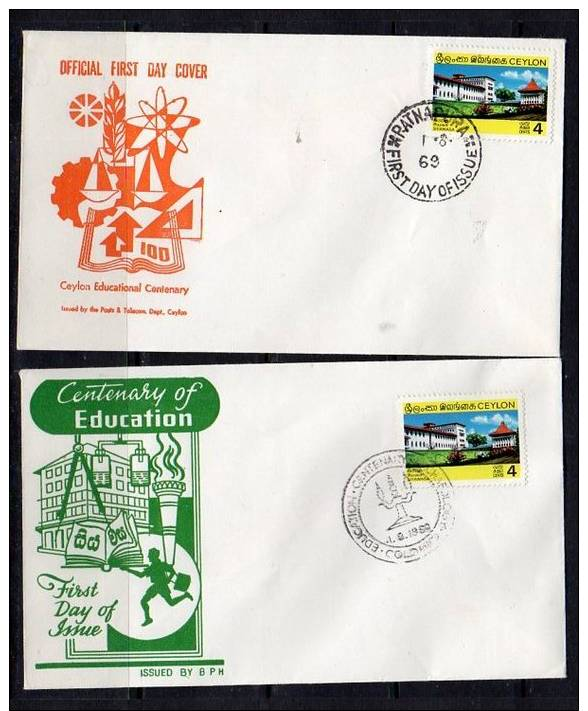 Sri Lanka 1967 Educatuional Centenary Two Different Scarce FDC’s (SL63) - Sri Lanka (Ceylon) (1948-...)