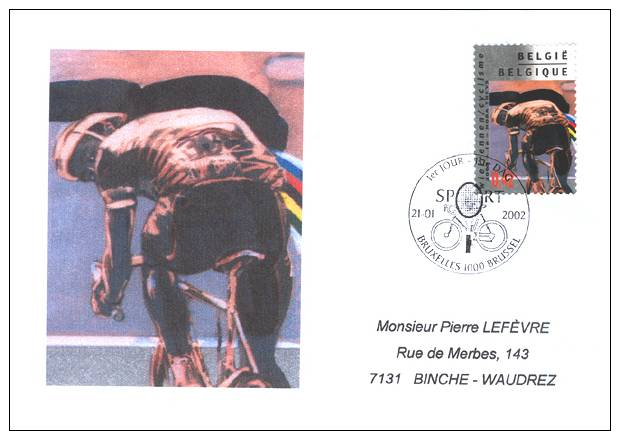 Enveloppe 2002 N° 3052 Avec FDC(1er Jour-1ste Dag) - Cyclisme - 2001-2010