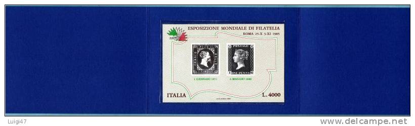 1985 - Expo Filatelica Mondiale A Roma "Italia '85" B.F. N° 3 - Paquetes De Presentación