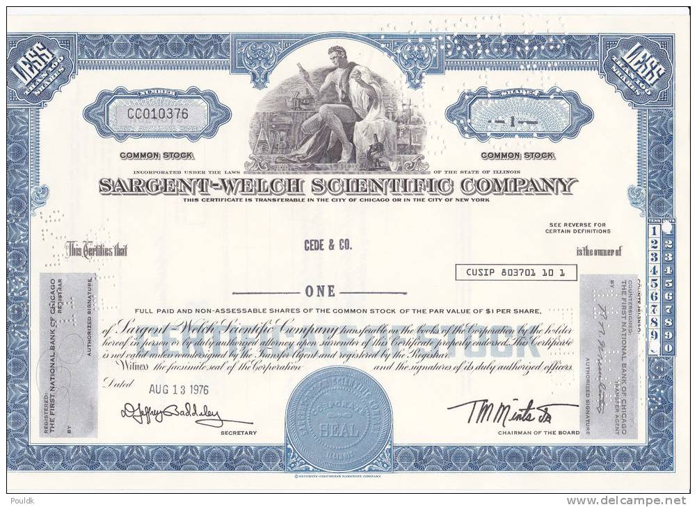 Bonds/Shares: 1976 Sargent-Welch Scientific Company, Value 1 Shares (A 388) - Industrie